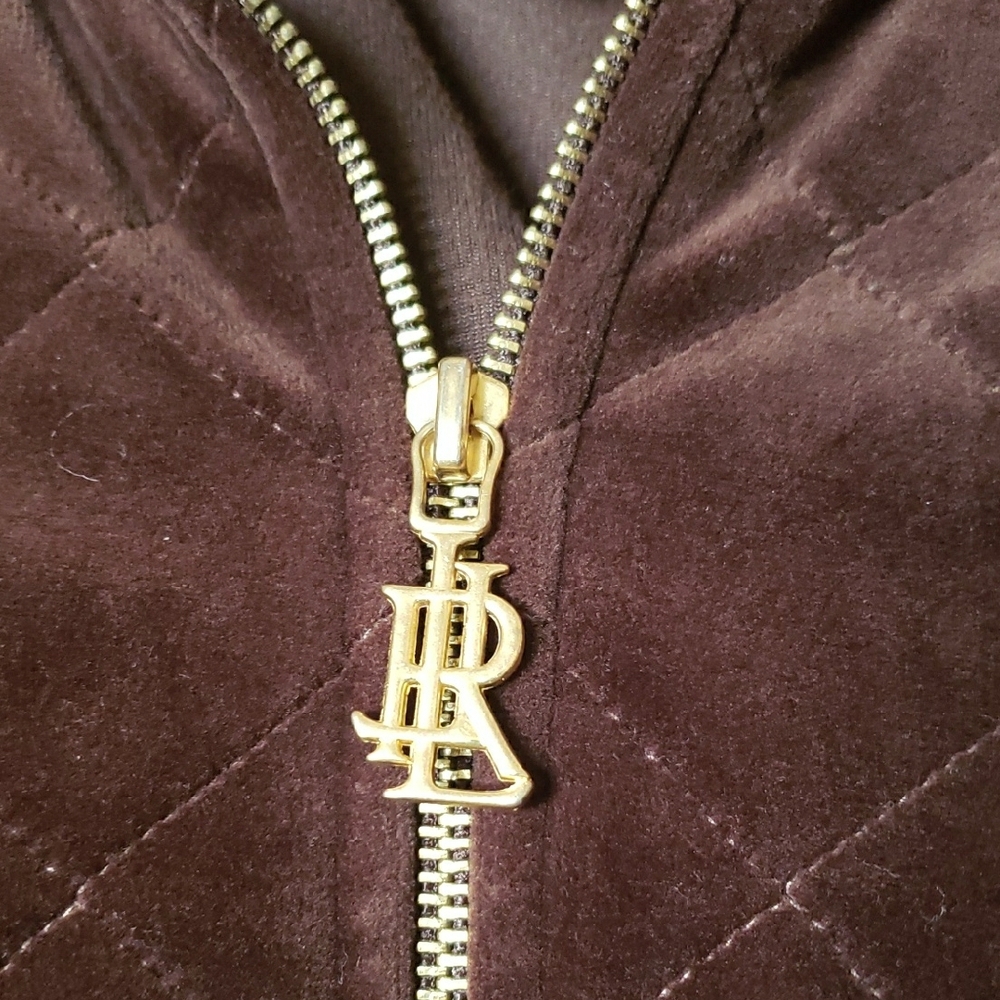 LAUREN Ralph Lauren Brown Quilted Bomber Jacket Velvet,SIZE M - Picture 2 of 10